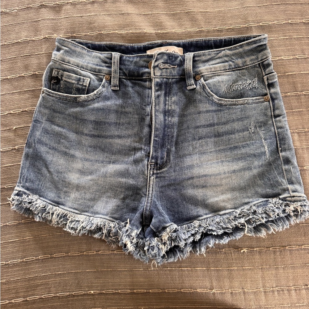 KanCan Light Blue Frayed Hem Denim Shorts